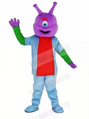 Alien with Purple Head Mascot Costume Cartoon