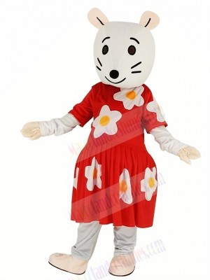 Gray Mouse with Red Dress Mascot Costume Cartoon