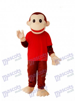 Happy Monkey in Red Shirts Mascot Adult Costume Animal