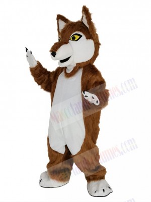 Brown Wolf with Yellow Eyes Mascot Costume Animal