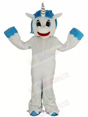 Unicorn with Blue Mane Mascot Costume Cartoon