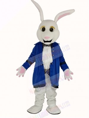 Easter White Rabbit in Blue Coat Mascot Costume