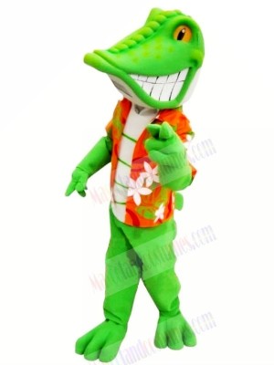 Smiling Green lizard Mascot Costume Cartoon