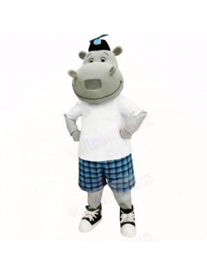 Sunny Hippo with White Shirt Mascot Costumes Cartoon