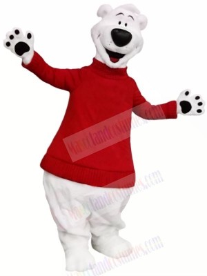 Polar Bear with Red Sweater Mascot Costumes Adult