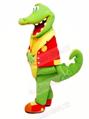 Happy Alligator with Red Coat Mascot Costume