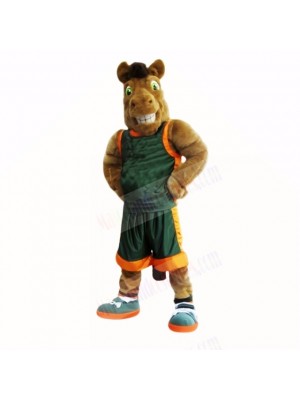Sport Brown Horse with Green Shirt Mascot Costumes Adult