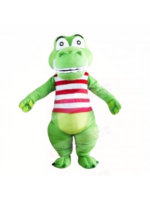 Green Cute Crocodile with Red and White Shirt Mascot Costumes Cartoon