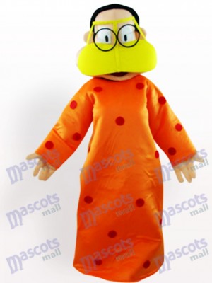 Fat Woman In Orange Clothes Cartoon Adult Mascot Costume