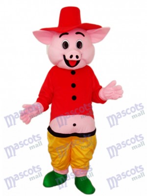 Red Hat Pig Mascot Adult Costume