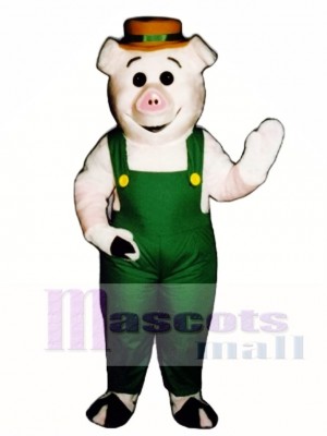 Farmer Piglet Pig Hog with Overalls & Hat Mascot Costume