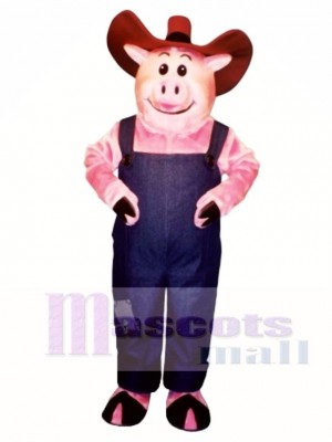 Farmer Hog with Overalls & Hat Mascot Costume