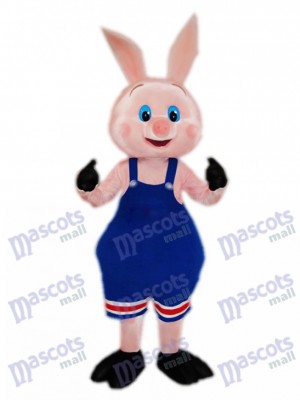 Pig Piglet Hog with Blue Overalls Mascot Costume Animal