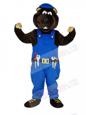 Gopher Worker in Blue Overalls Mascot Costume Animal