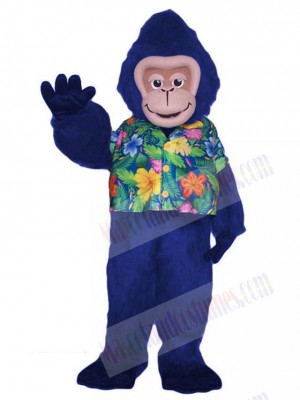 Blue Gorilla Monkey in Floral Shirt Mascot Costume