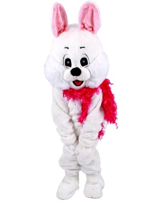 White Easter Bunny Rabbit with Red Scarf Mascot Costumes Animal 