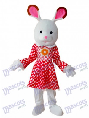 Easter Rabbit in White Dot Red Dress Mascot Adult Costume Animal 