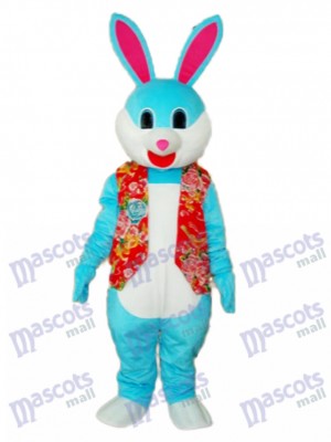 Easter Blue Rabbit in Red Vest Mascot Adult Costume Animal 