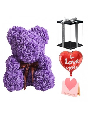 Purple Rose Teddy Bear Flower Bear Best Gift for Mother's Day, Valentine's Day, Anniversary, Weddings and Birthday