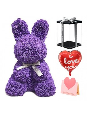 Purple Rose Rabbit Flower Rabbit Best Gift for Mother's Day, Valentine's Day, Anniversary, Weddings and Birthday