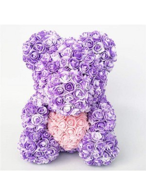 Newstyle Purple Rose Teddy Bear Flower Bear with Pink Heart Best Gift for Mother's Day, Valentine's Day, Anniversary, Weddings and Birthday