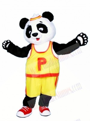 Yellow T shirt Panda Mascot Costume 
