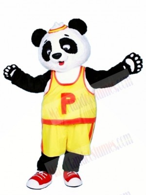 Yellow T shirt Panda Mascot Costume 