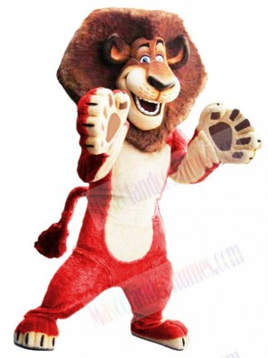 Smiling Red Alex The Lion Mascot Costume Animal