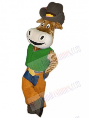 Funny Cowboy Ox Cattle in Green Shirt Mascot Costume