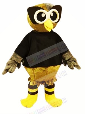 Brown Owl with Black T-shirt Mascot Costumes Cartoon	