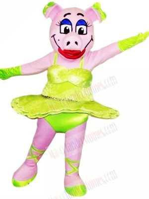 Dancing Pig with Green Skirt Mascot Costumes Animal