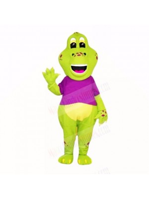 Green Dinosaur with Purple Shirt Mascot Costumes Cartoon