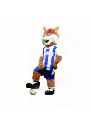 Football Fox with Blue and White Shirt Mascot Costumes Cartoon