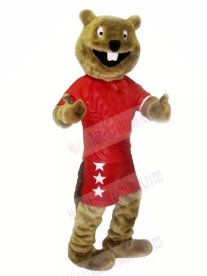 Brown Beaver with Red Suit Mascot Costumes Cheap