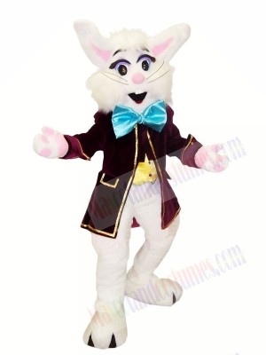 White Bunny with Blue Bowknot Mascot Costumes Animal