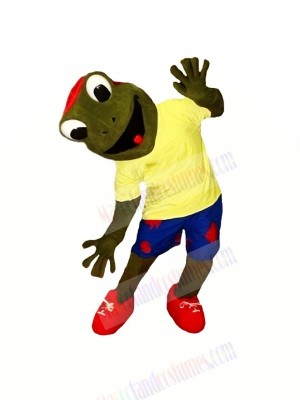 Happy Frog with Yellow T-shirt Mascot Costumes Cartoon