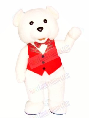 White Teddy Bear with Red Vest Mascot Costumes Cartoon