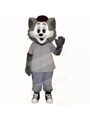 Grey and White Cat with Big Eyes Mascot Costumes Cartoon