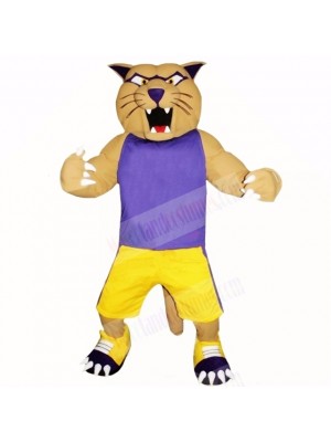 Sport Cougar with Purple Shirt Mascot Costumes Cartoon