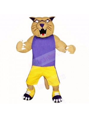 Sport Cougar with Purple Shirt Mascot Costumes Cartoon