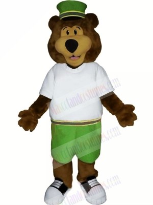 Brown Bear with Green Hat Mascot Costumes Cartoon