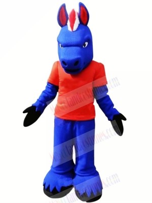 Blue Horse with Red T-shirt Mascot Costumes