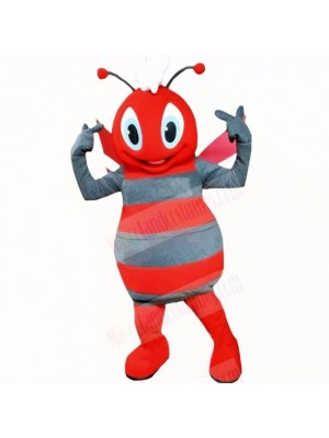 Smiling Grey and Red Bee Mascot Costumes Cartoon