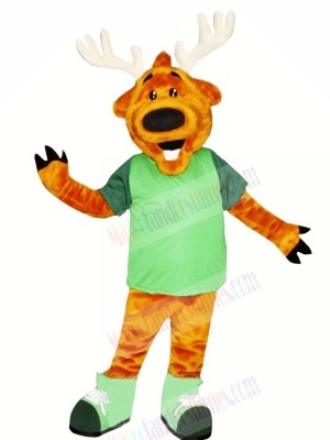 Happy Deer with Green T-shirt Mascot Costume Animal