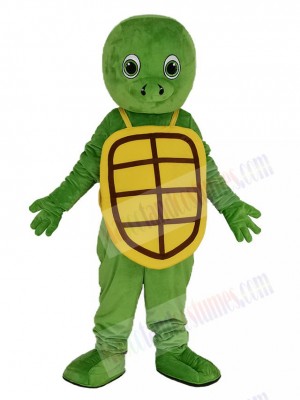 Happy Green Turtle with Yellow Shell Mascot Costume