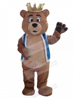 Furry Brown Crown Bear Mascot Costume For Adults Mascot Heads