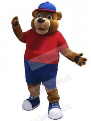 Bear in Red T-shirt Mascot Costume For Adults Mascot Heads