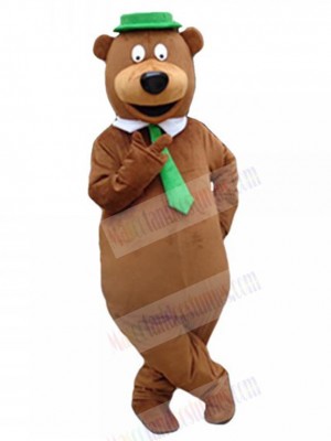 Bear with Green Hat Mascot Costume For Adults Mascot Heads