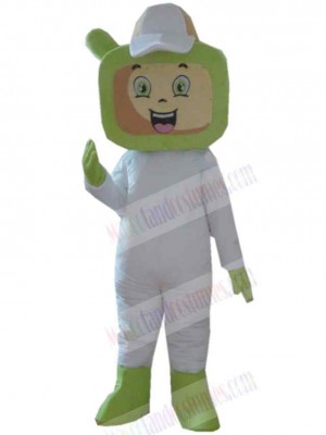 Green and White TV Television Mascot Costume