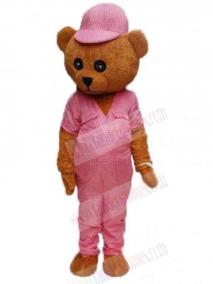 Teddy Bear with Pink Hat Mascot Costume Animal